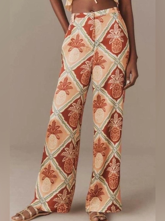 FARM Rio Pants - FARM Rio for Anthropologie pineapple satin wide leg palazzo pants size large